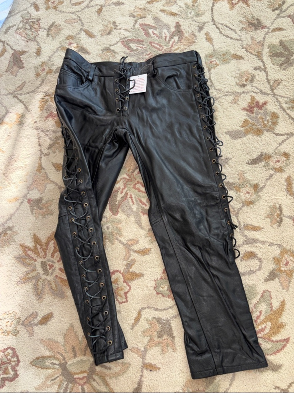 Black Lace-Up men’s Sz 38 leather pants w tag